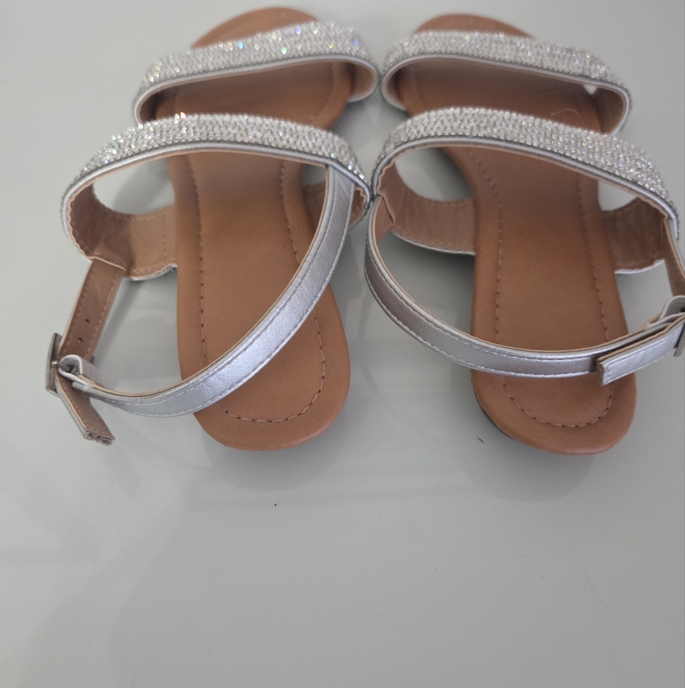 Silver Rhinestone Double Strap Flats - Picture 2 of 4